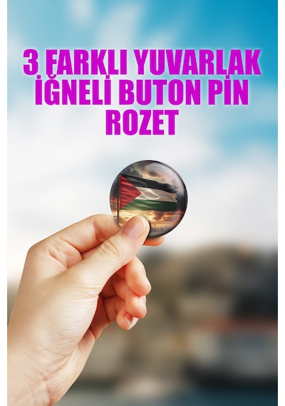 Filistin Gazze Çanta Süsü İğneli Buton Rozet Seti 3 Adet Üçlü