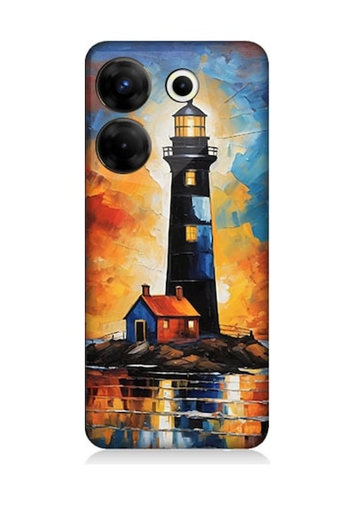 Tecno Camon 20 Pro 5g Uyumlu Alevli Ufukta Deniz Feneri Desenli Silikon Kılıf Çok Renkli