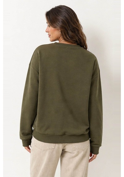 Fashion Friends Nakışlı Haki Kadın Sweatshirt 26k0030k1