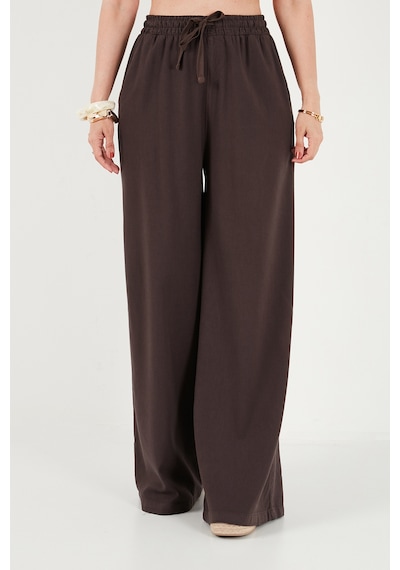 Lela Pamuklu Relaxed Fit Yüksek Bel Geniş Paça Pantolon Bayan Pantolon 668yp5559 Kahve