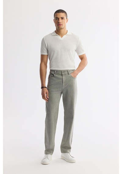 Avva Erkek Haki Klasik Bel %100 Pamuk Eskitme Yıkamalı Tokyo Straight Fit Jean Pantolon A51y3542