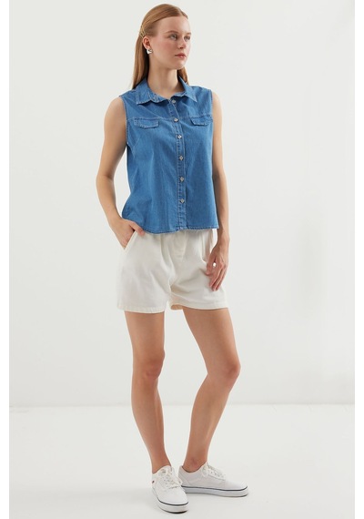 Hiccup Bdart Kolsuz Pamuklu Kot Gömlek Orta Mavi Denim
