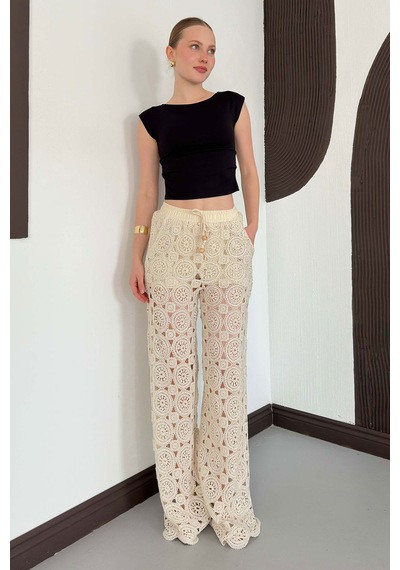 Verymoda Kadın Güpürlü Pantolon Ham
