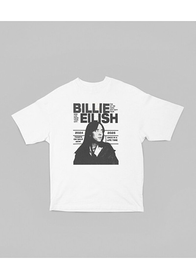 Sevbano Billie Eilish Baskılı Unisex Oversize Şarkıcı Tasarım Tişört Beyaz