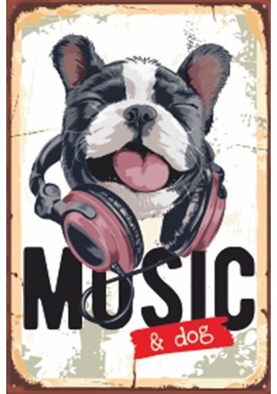 müzik dinleyen köpek retro ahşap poster 20x30 cm