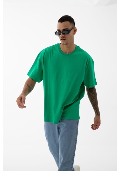 Erkek Oversize Fit Bisiklet Yaka Pamuk Kısa Kollu Tişört