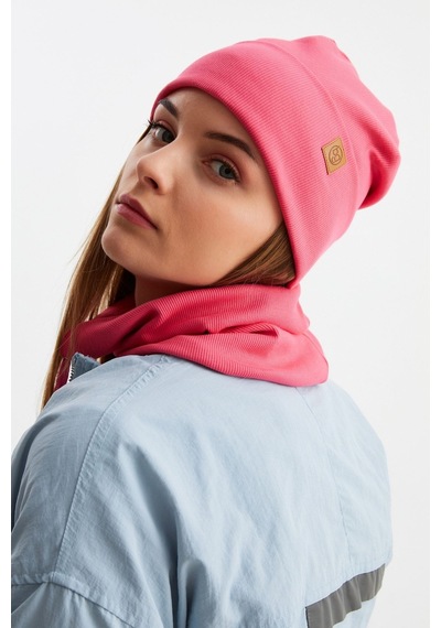 Butikgiz Kadın Balıkçı Style Pamuklu Kaşkorse Terletmez Ultra Hafif Yumuşak Bere Boyunluk Takım Pembe