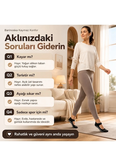 Womanandkids Wak Kaymaz Taban 3'lü Yoga Ve Pilates Çorabı Siyah Kadın, Silikon Tabanlı Nefes Alabilir Bilek Bantl