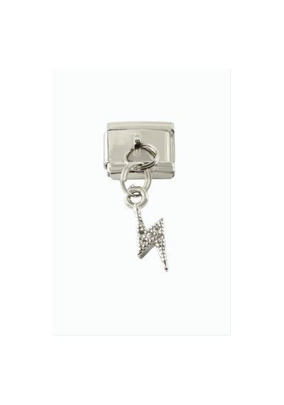 Şimşek - 164 - Zirkon Taşlı Sallatılı Çelik Charm - - Spt-gld - Gümüş Rengi