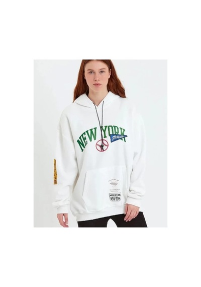 Butik İstanbul Baskılı Kapüşonlu Sweatshirt - Beyaz