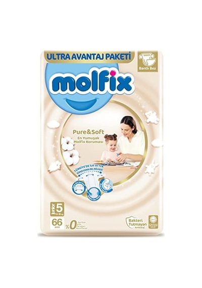 Molfix Bebek Bezi Pure&soft Junior 5 Beden Aylık Paket 66 Adet