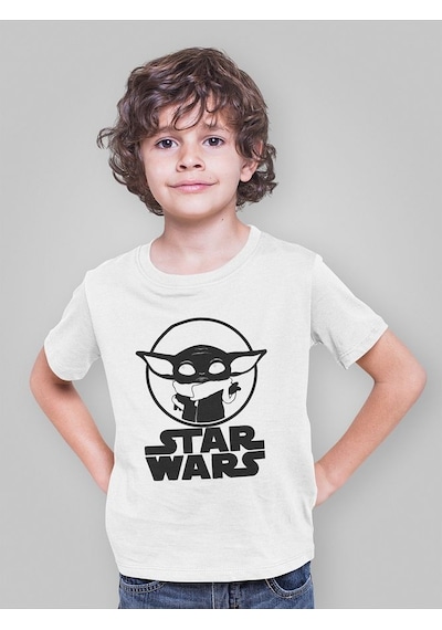 Sevbano Star Wars Yıldız Savaşları Baskılı Unisex Çizgi Film Çocuk Tişört Beyaz