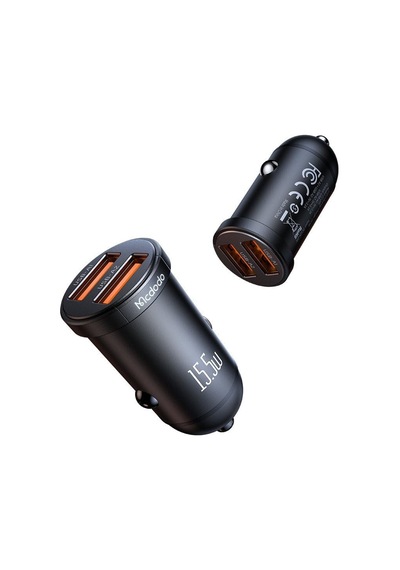 2x Usb Girişli 15.5w Led Işıklı Araç Çakmak Şarj Cihazı Cc-2950, Siyah