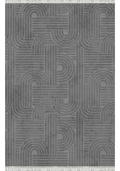 Koyu Gri Modern Geometrik Desenli Dijital Baskılı Kaymaz Tabanlı Yıkanabilir Antibakteriyel Halı Koyu Gri
