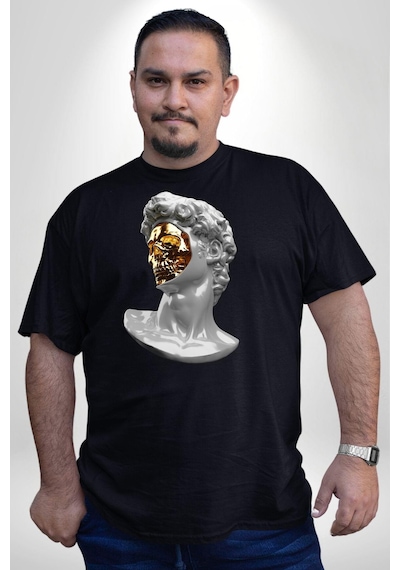 Angemiel Modern Sanat Apollo Siyah Büyük Beden Erkek Kadın Unisex Basic Ön Baskılı Tişört Siyah