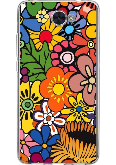 Huawei Y7 İle Uyumlu 1mm Slim Fit Retro Renkler 2 Baskılı Şeffaf Kılıf Şeffaf