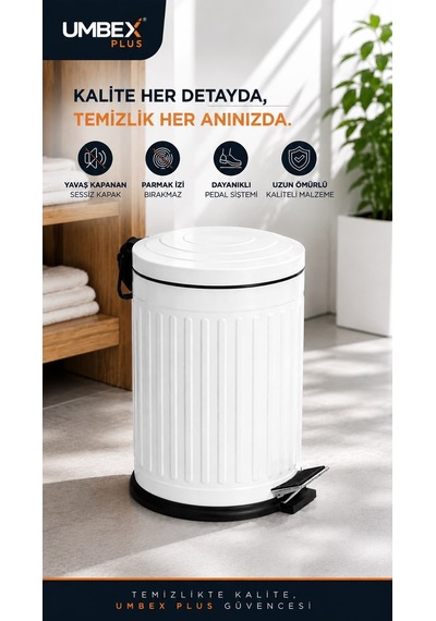 5 Lt Amortisörlü Beyaz Renk Yavaş Kapanır Çöp Kovası Banyo Ve Mutfaklarınızda Kullanıma Uygun İç Kovalı