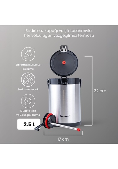 2007 Çift Katmanlı Paslanmaz Çelik Termos Çay Termosu Su Termosu 2,5lt Çok Renkli