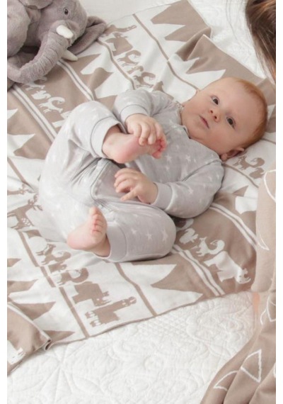 Organik Triko Bebek Örtüsü, Hayvanlar Alemi 80x90 , Beige Bej