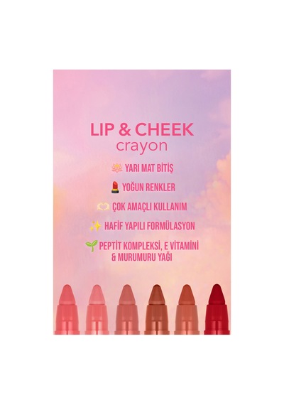 Lip & Cheek Yüksek Pigmentli Kremsi Yarı Mat Bitişli Crayon 8682536121453 001urbanrose