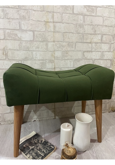 puf.  HAKİ YEŞİL  PUF  ahşap ayak çima dikiş spor modern tasarım
