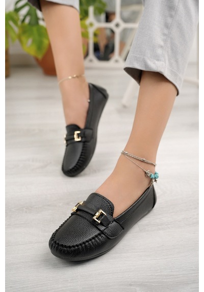 Khayt Daisy Casual Günlük Kadın Babet Ayakkabı Siyah