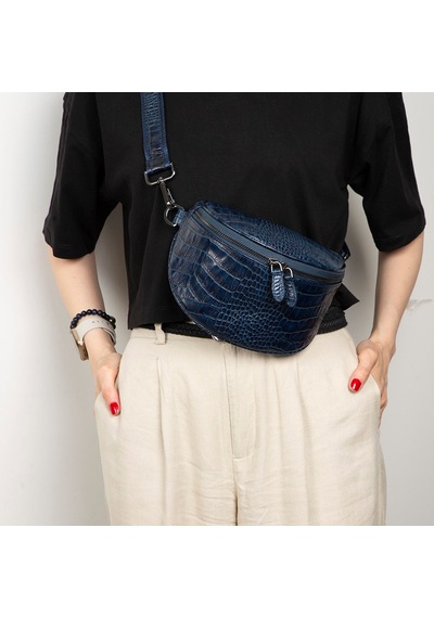 Blooming Bag Alora Scarlet Heat Croc Lacivert Deri Bel Çantası