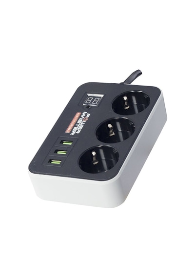 Powermaster Pm-18530 Dijital Ekranlı 3 Usbli 3lü 18 M Kablolu Zaman Ayarlı Akım Korumalı Priz Siyah