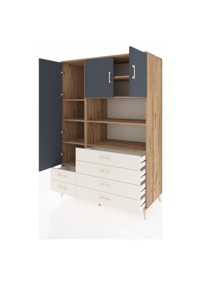 Kronos Dolap 8 Raflı 6 Çekmeceli 3 Kapaklı 132x59x195 Çam-ant... Çam