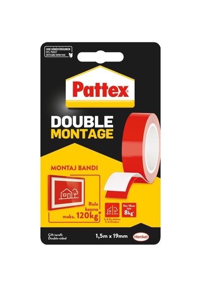 Pattex Double Montage Çift Taraflı Montaj Bandı, İç Ve Dış Mekanlar İçin Uygun Ekstra Güçlü Ve Diğer
