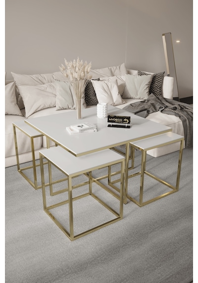 4+1 Gold Ayak Beyaz Parlak 10mm Glossmax Mdf Membran Orta Sehpa 4+1 Gold Ayak Beyaz Parlak 10mm Glossmax Mdf Membran Orta Sehpa