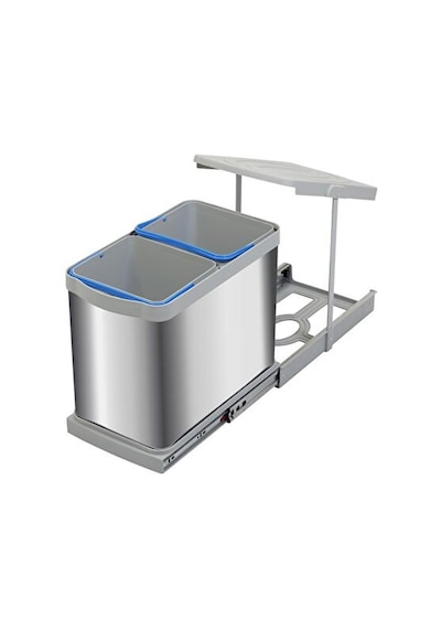 P-9455 12+12 Litre Gri Teleskopik Raylı Paslanmaz Çöp Kovası P-9 Antrasit - Gri