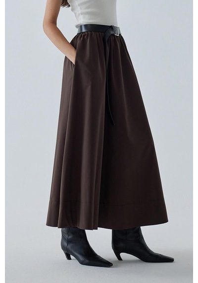 Suud Collection Kahverengi Day Poplin Kloş Etek Kahve