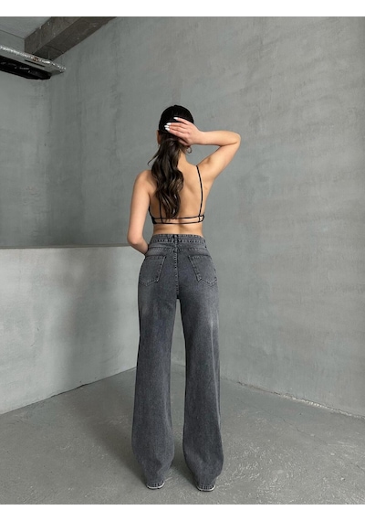 Kene Jeans Kadın Siyah Kar Yıkama Bolpaça Jeans Kot Pantolon Siyah