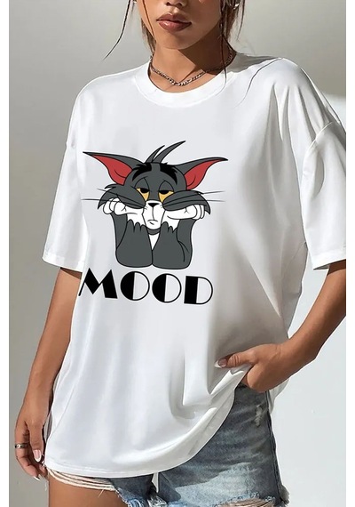 Uyguntarz Unisex Mood Baskılı Oversize Tshirt Beyaz