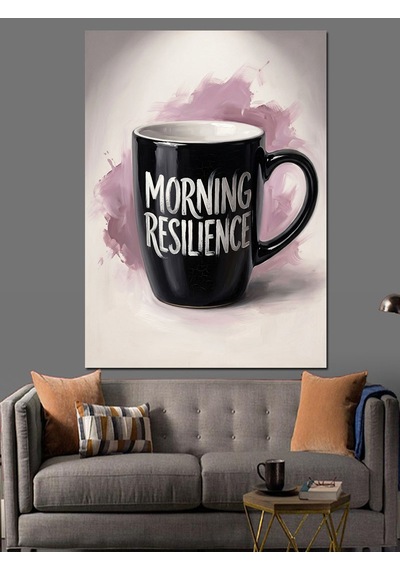Morning Resilience Yazılı Siyah Kupa Dekoratif Kanvas - Mdf Ahşap Tablo