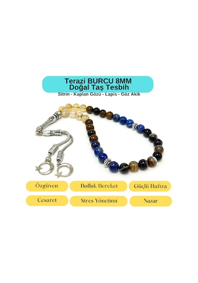 Sertifikalı Terazi Burcu 8mm 33lük Doğal Taş Tesbih
