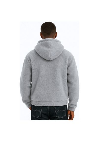 Genius Store Genıus Store Erkek Kapüşonlu Polar Sherpa Kuzu Kumaş İçi Şardonlu Kapüşonlu Sweatshırt Sherpa-kap Gri