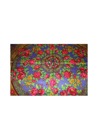 Tikitonki Kare Kesim Çiçek Desenli Saten Mor Eşarp - 90x90 Çok Renkli Çok Renkli