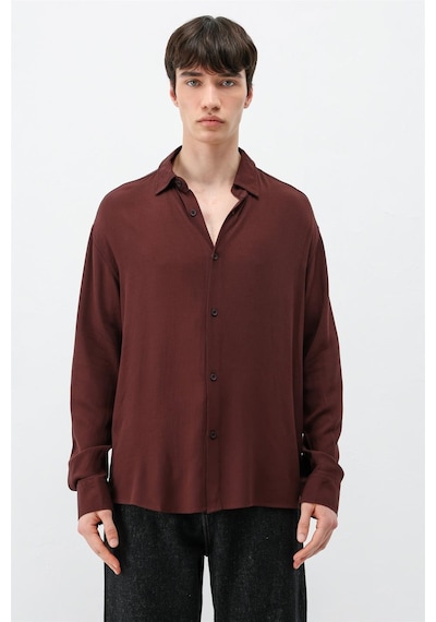 Vamos Hafif Dokulu Oversize Gömlek Bordo