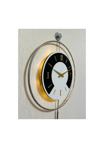 Pey Aksesuar 50x70 Cm Metal Ahşap Ve Işığın Muhteşem Uyumu Duvar Saati Dekoratif Ahşap-m54-krongrı-beyaz-siyah-gold