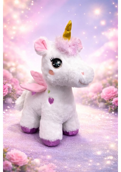 Kanatlı Boynuzlu Unicorn Pony Peluş Oyuncak 35 Cm 001 - Beyaz