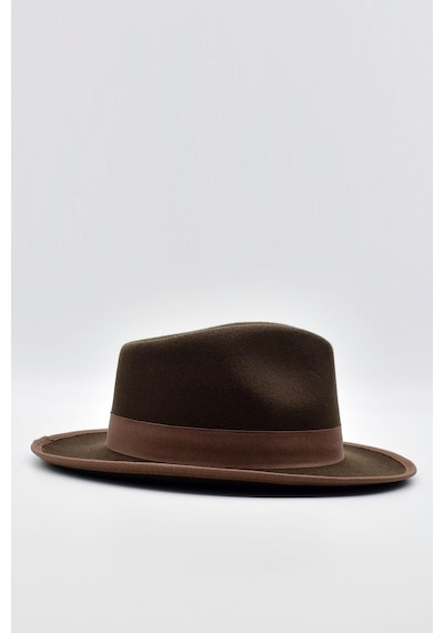 Külah Vintage Erkek Fedora Fötr Şapka Panama İngiliz Trilby Kasket Kahve - Kahverengi Koyu Koyu Kahverengi