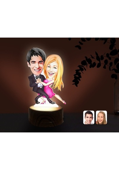 Kişiye Özel Sevgililer Karikatürlü Dekoratif 3D Biblo Led Işıklı (481495408)