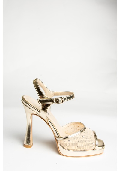Fox Shoes U569921409 Altın File Detaylı Kalın Topuklu Abiye Ayakkabı Altın