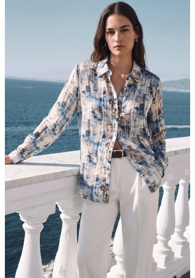 Sateen Desenli Klasik Gömlek - İndigo-137462