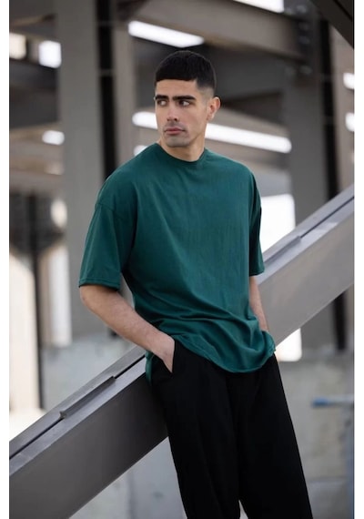 Unisex Düz Biskilet Yaka Oversize T-shirt