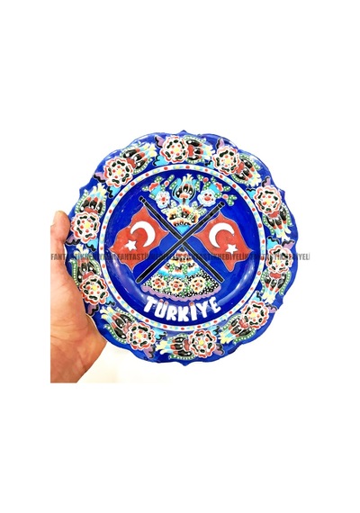 Fantastikhediyelik Orta Çini El Işi Boyama Türk Bayrak Kabartmalı Tabak Duvar Süs (290206587) Diğer