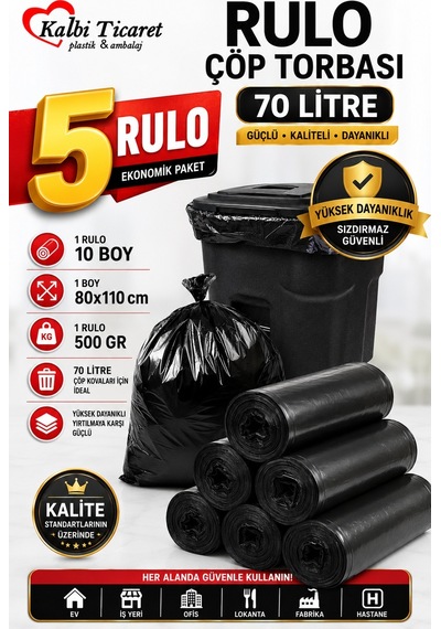Kalın Çöp Torbası Jumbo Boy Siyah Çöp Poşeti 5 x 500 G