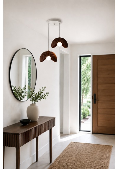 Lotus Çiçek Tasarım 2'li Sarkıt Avize - Modern Tasarım Gece Lambası İç Dış Ortama Uygun - 25 Cm - Kahverengi